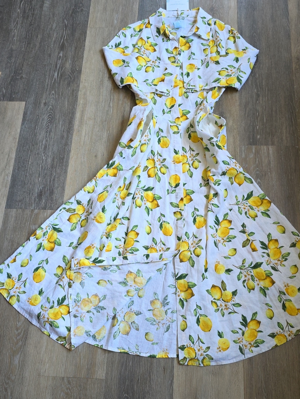 Cynthia Rowley White Midi Shirt Dress with Yellow Lemon Print - Picture 10 of 16